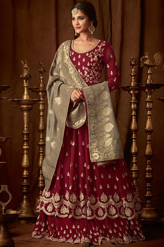 Wine Georgette Party Wear Anarkali Suit