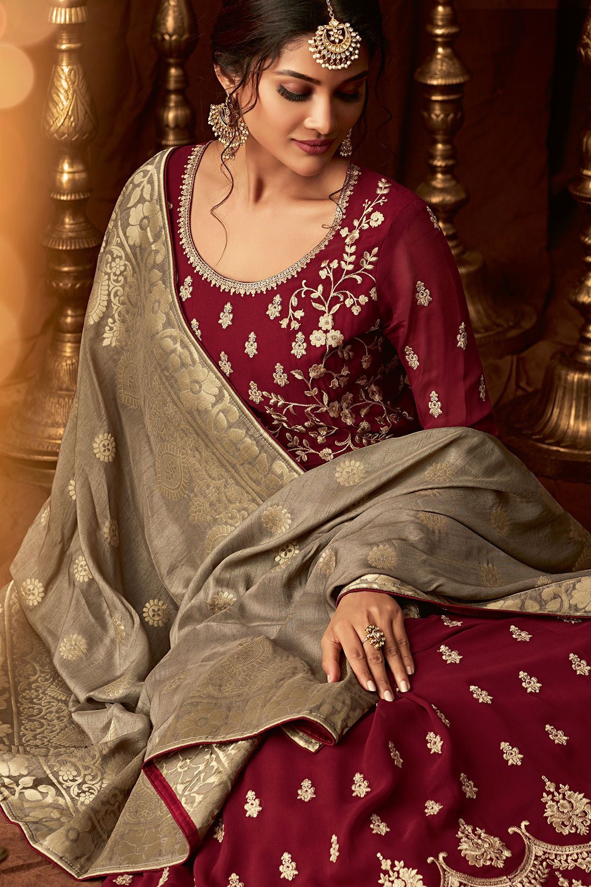 Wine Georgette Party Wear Anarkali Suit