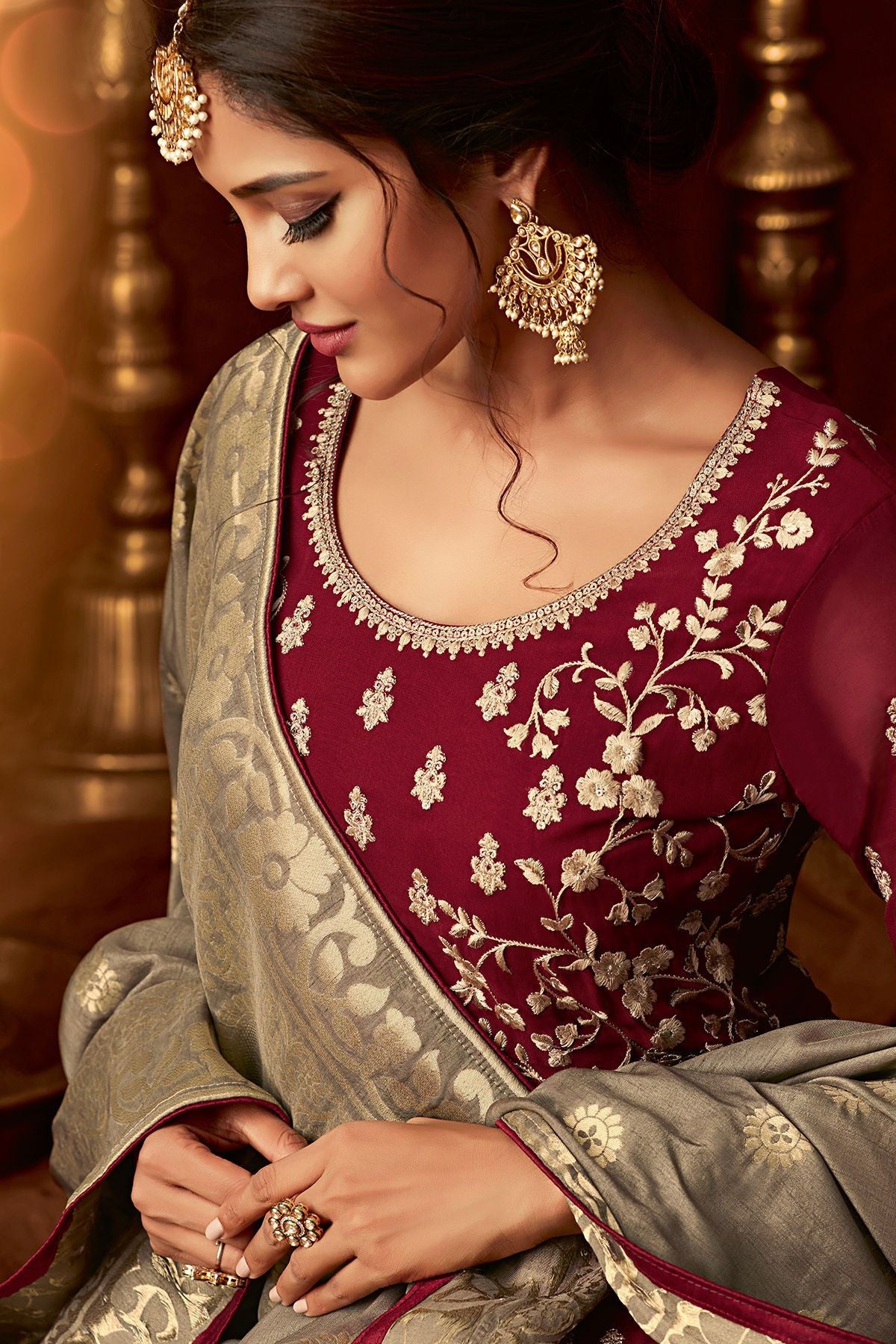 Wine Georgette Party Wear Anarkali Suit