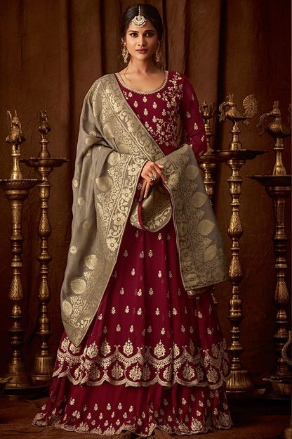 Wine Georgette Party Wear Anarkali Suit