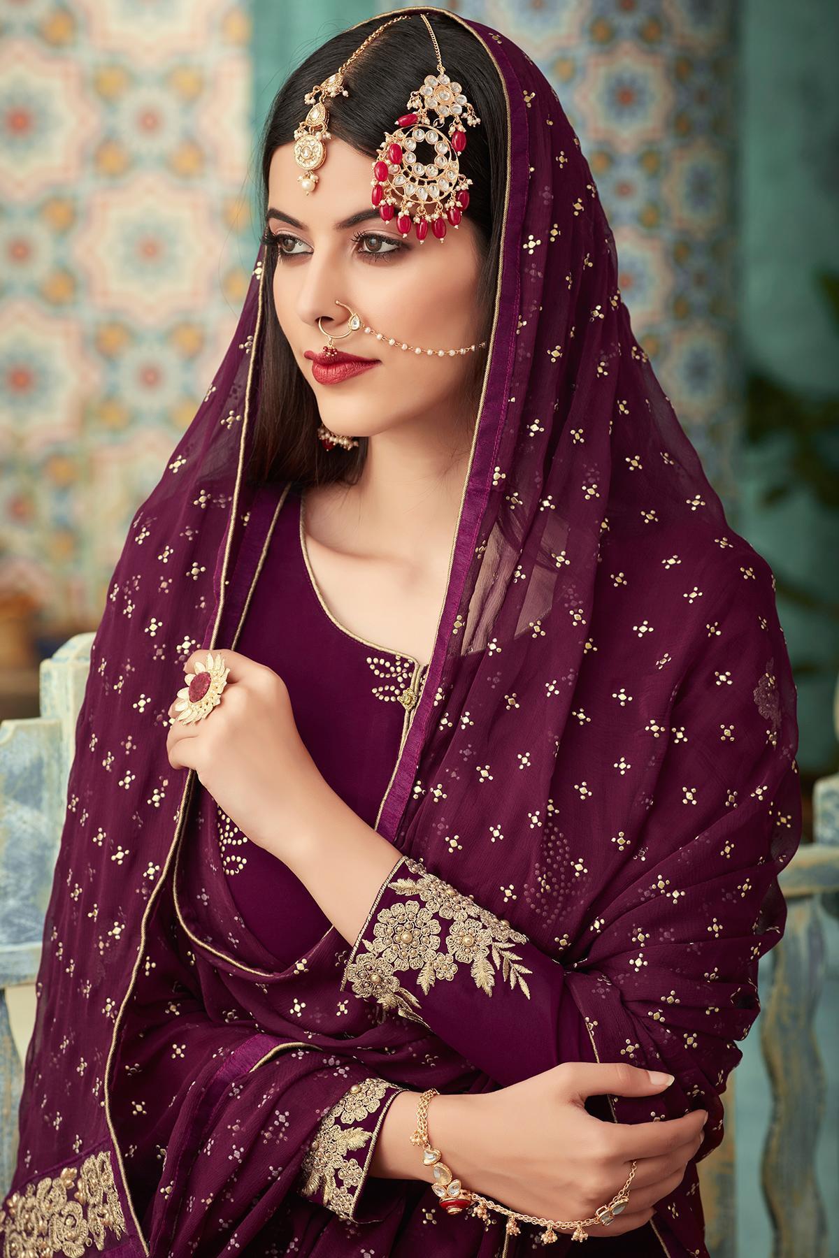 Wine Georgette Party Wear Palazzo Suit