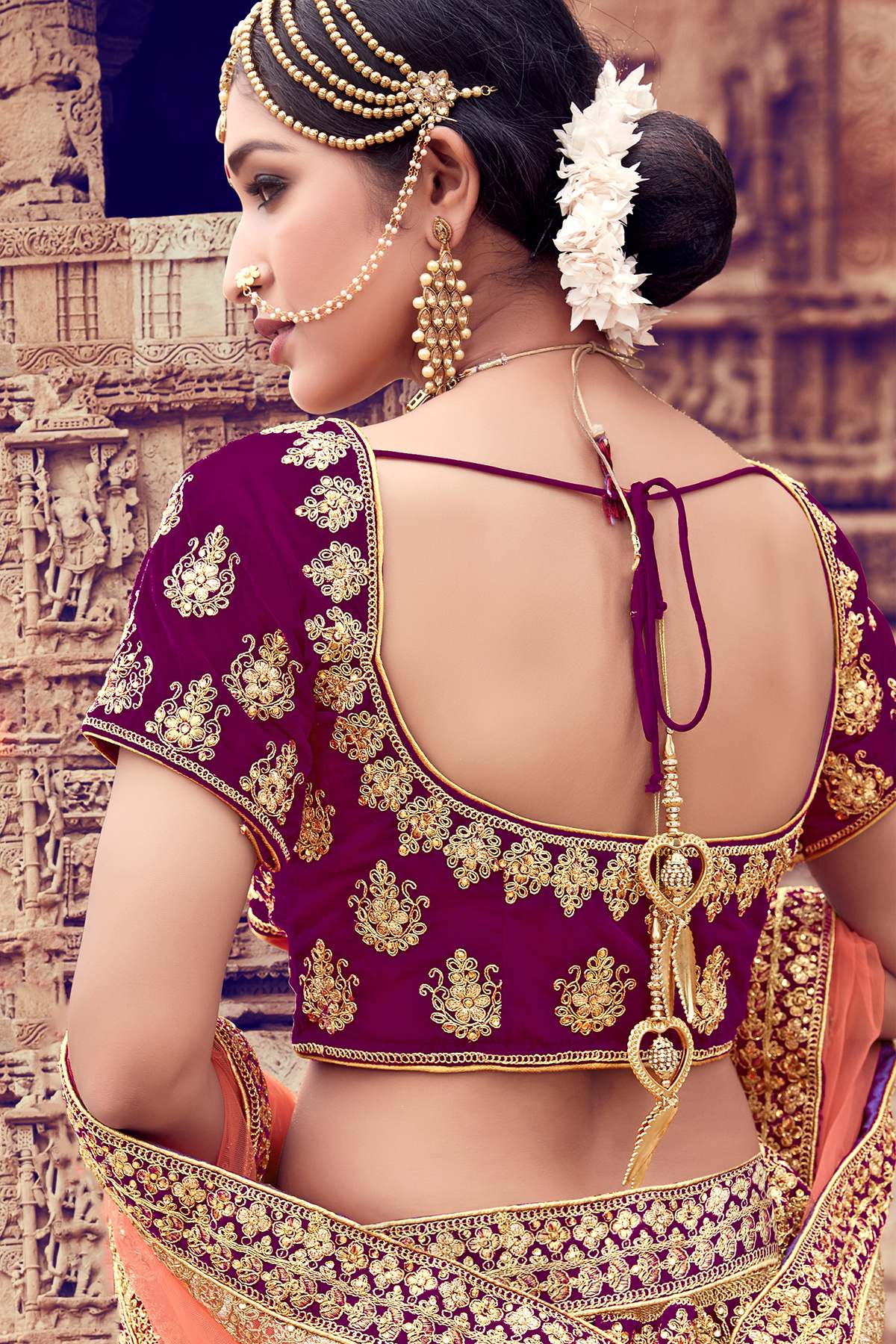 Wine Velvet Bridal Lehenga Choli