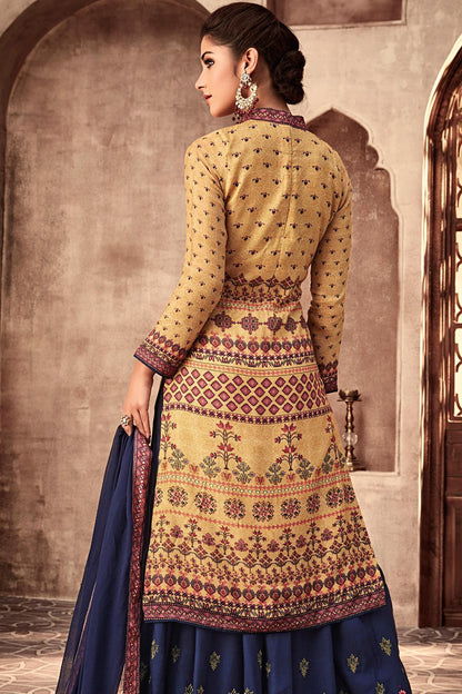 Yellow and Blue Printed Designer Sharara Suit