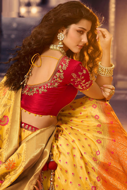 Yellow and Orange Shaded Silk Lehenga Choli
