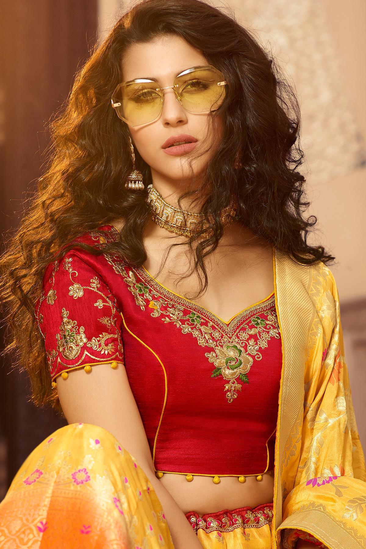 Yellow and Orange Shaded Silk Lehenga Choli