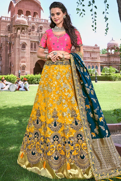 Yellow And Pink Wedding Lehenga Choli Set