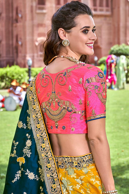 Yellow And Pink Wedding Lehenga Choli Set