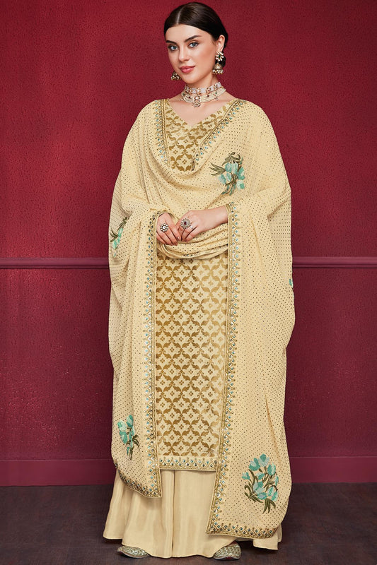 Yellow Designer Dola Silk Palazzo Suit
