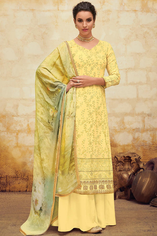 Yellow Designer Georgette Palazzo Suit