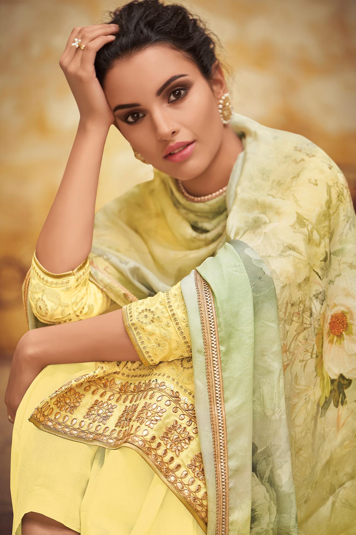 Yellow Designer Georgette Palazzo Suit