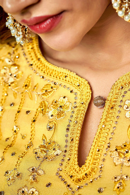 Yellow Embroidered Paryt Wear Straight Suit