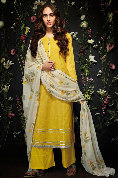 Yellow Printed Cotton Palazzo Suit