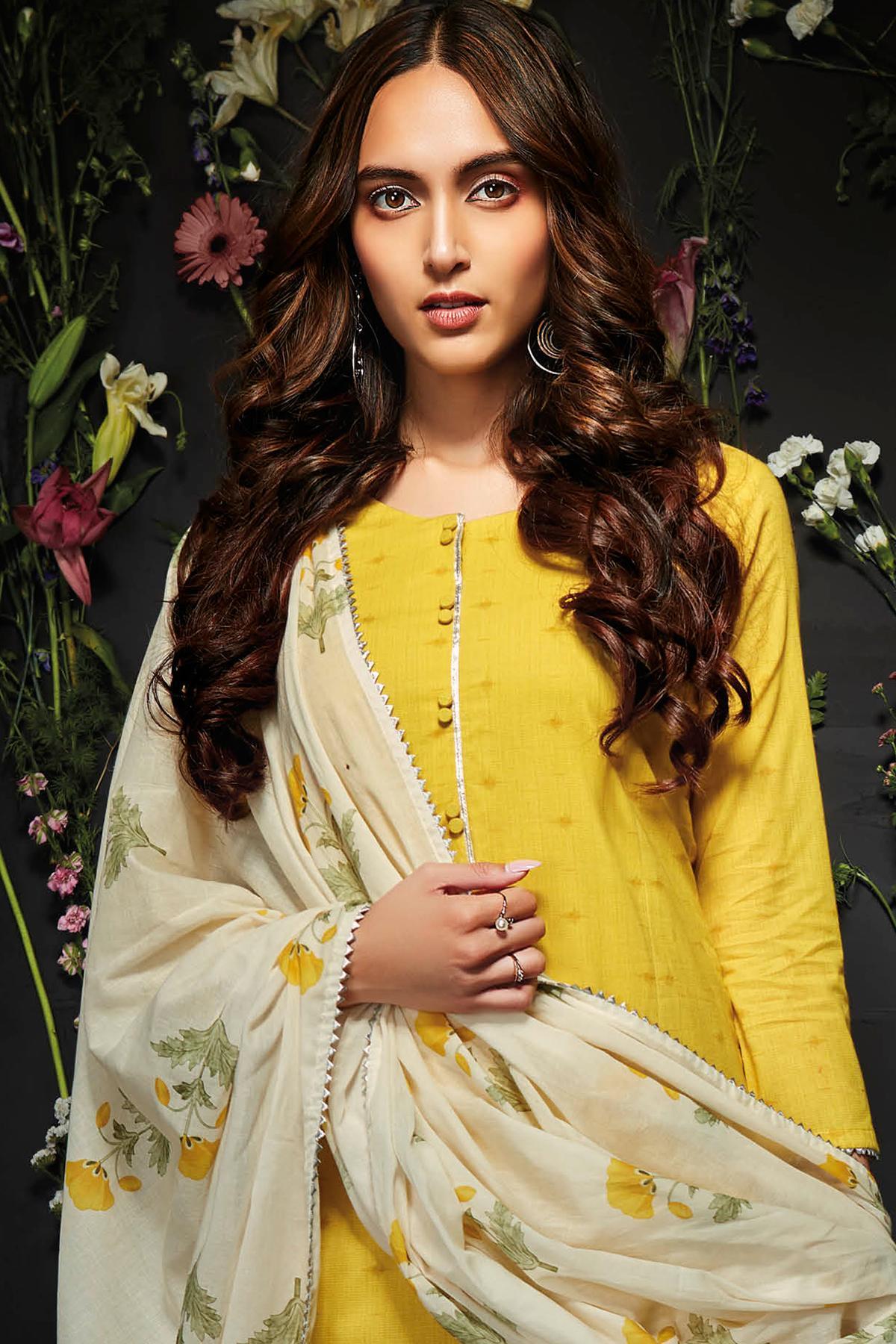 Yellow Printed Cotton Palazzo Suit