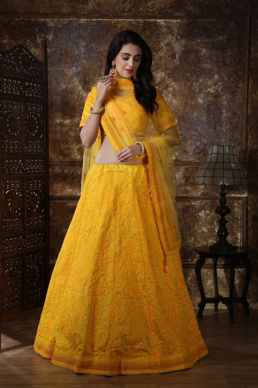 Yellow Silk Bridesmaid Lehenga Choli