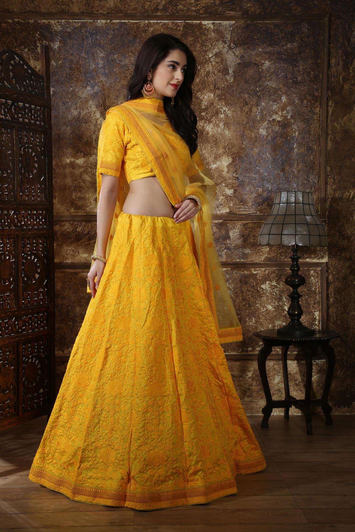 Yellow Silk Bridesmaid Lehenga Choli