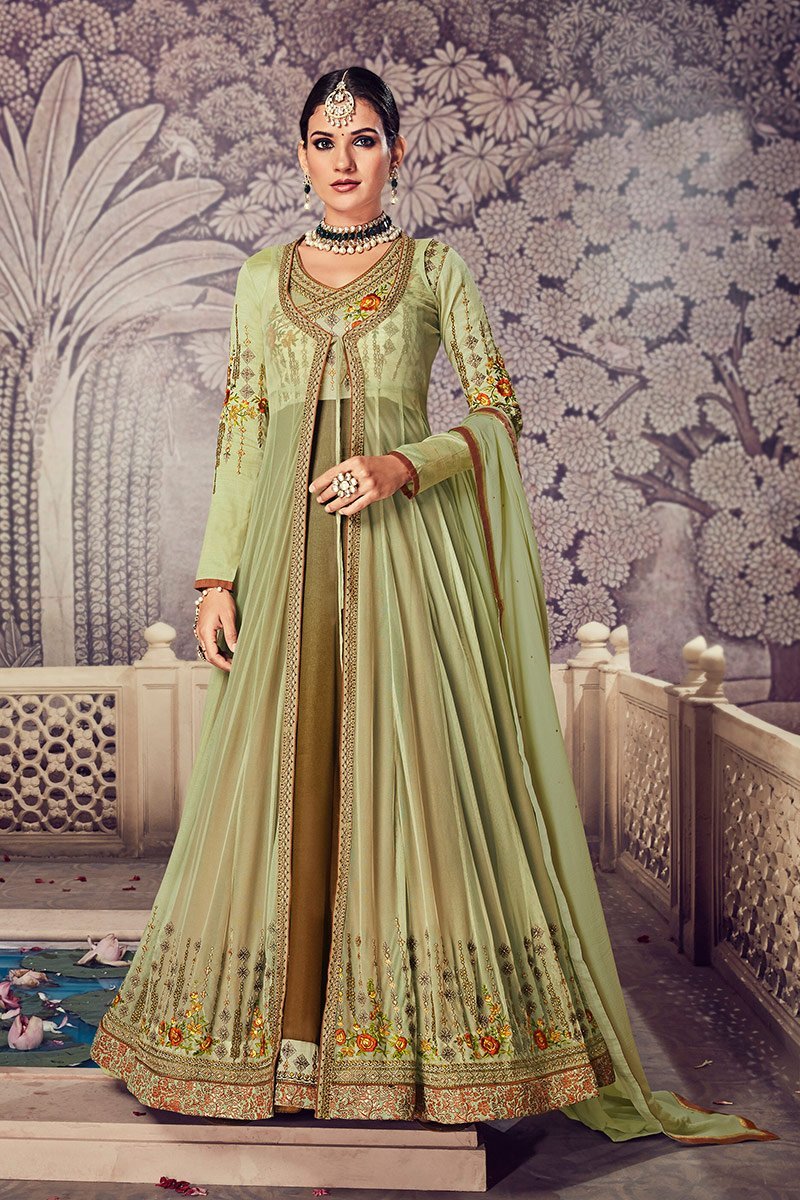 Olive-Green Floor length Party Wear Anarkali Suit