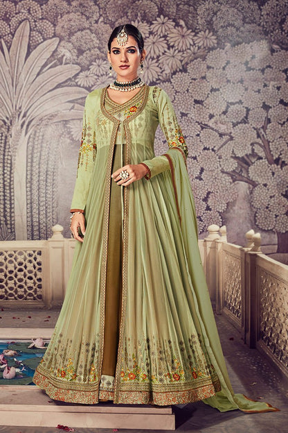 Olive-Green Floor length Party Wear Anarkali Suit