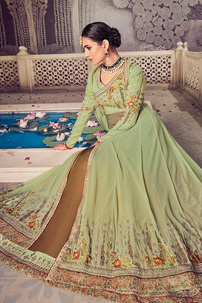 Olive-Green Floor length Party Wear Anarkali Suit