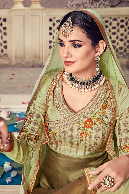 Olive-Green Floor length Party Wear Anarkali Suit