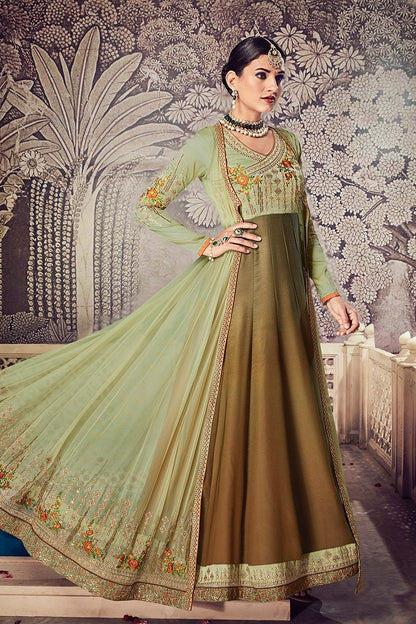 Olive-Green Floor length Party Wear Anarkali Suit