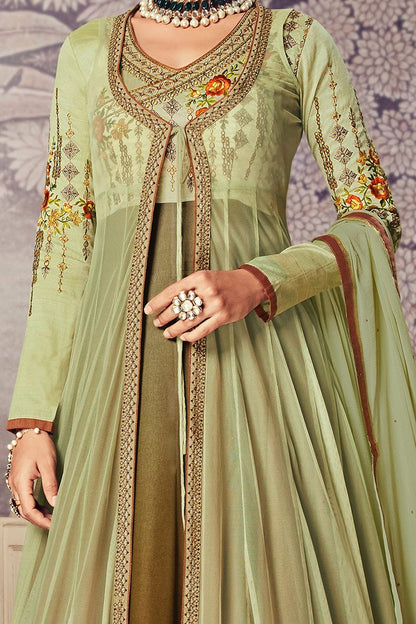 Olive-Green Floor length Party Wear Anarkali Suit