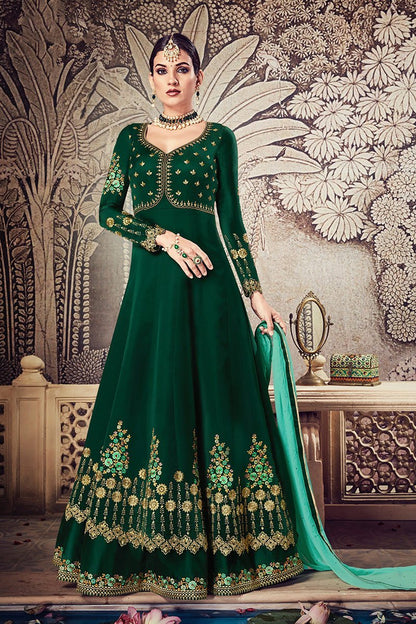 Basil-Green Floor length Party Wear Anarkali Suit