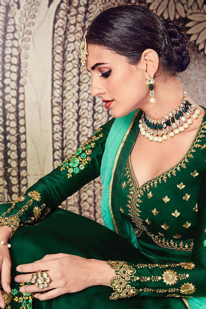 Basil-Green Floor length Party Wear Anarkali Suit