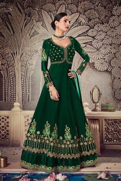 Basil-Green Floor length Party Wear Anarkali Suit