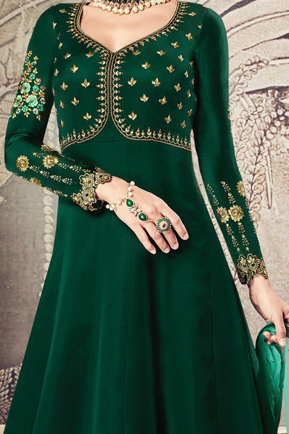 Basil-Green Floor length Party Wear Anarkali Suit