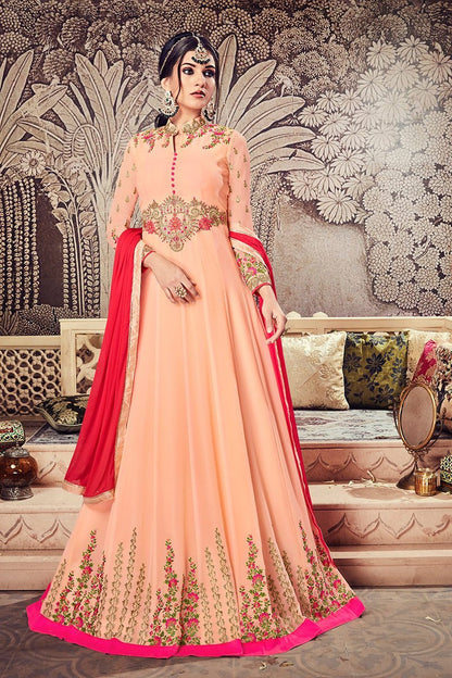 Peach Floor length Party Wear Anarkali Suit