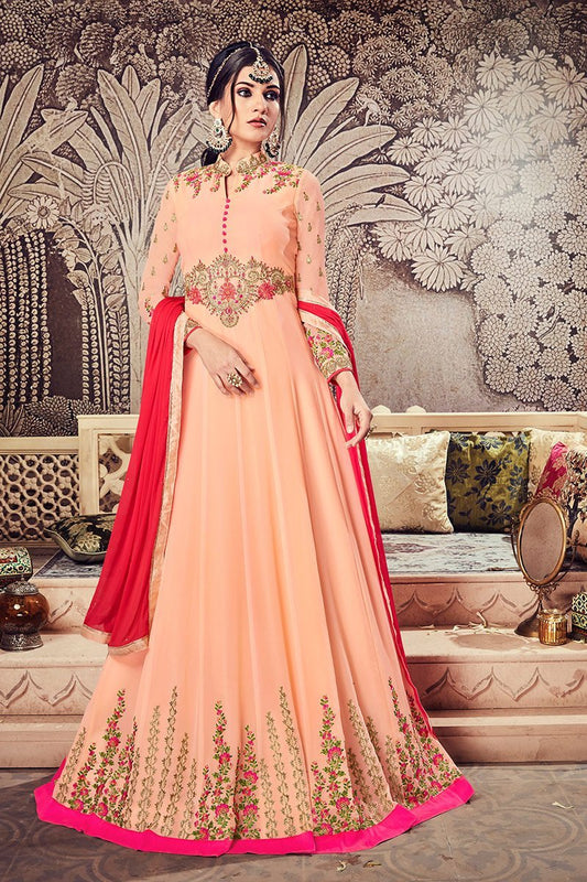 Peach Floor length Party Wear Anarkali Suit