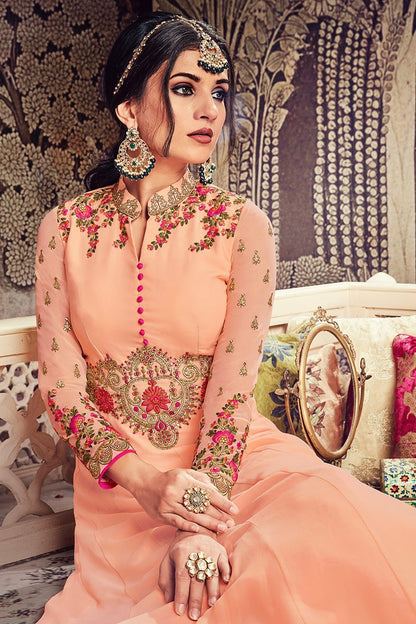 Peach Floor length Party Wear Anarkali Suit