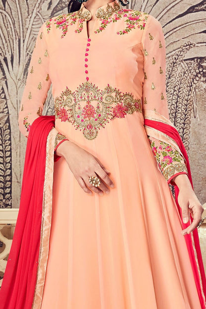 Peach Floor length Party Wear Anarkali Suit