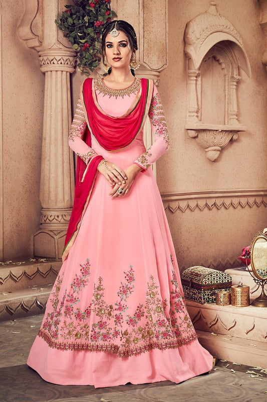 Baby-Pink Floor length Party Wear Anarkali Suit