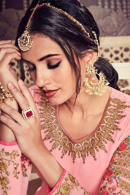 Baby-Pink Floor length Party Wear Anarkali Suit