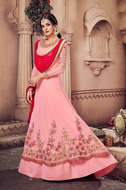 Baby-Pink Floor length Party Wear Anarkali Suit