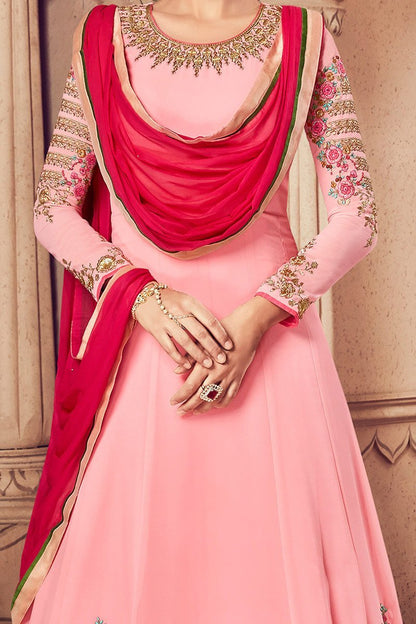 Baby-Pink Floor length Party Wear Anarkali Suit