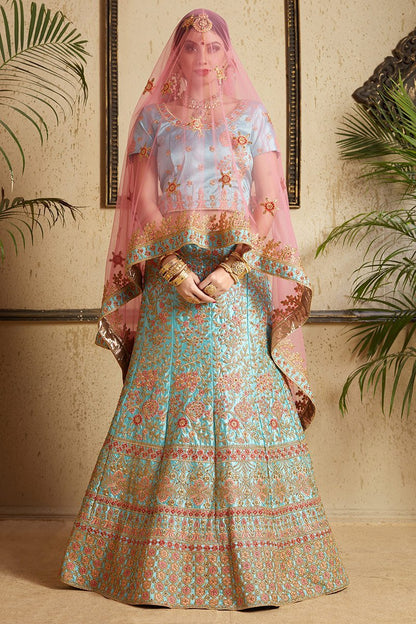 Firozi Lehenga Set with elegant artwork in gold