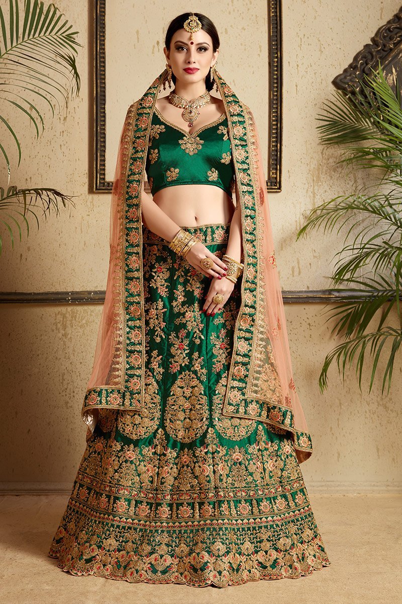 Deep-Green Lehenga with amazing embroidery