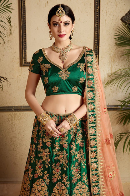 Deep-Green Lehenga with amazing embroidery