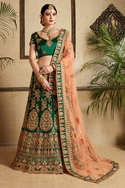 Deep-Green Lehenga with amazing embroidery