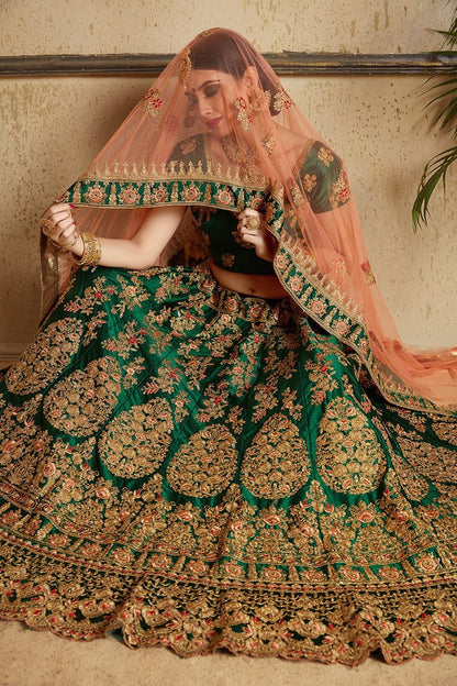 Deep-Green Lehenga with amazing embroidery