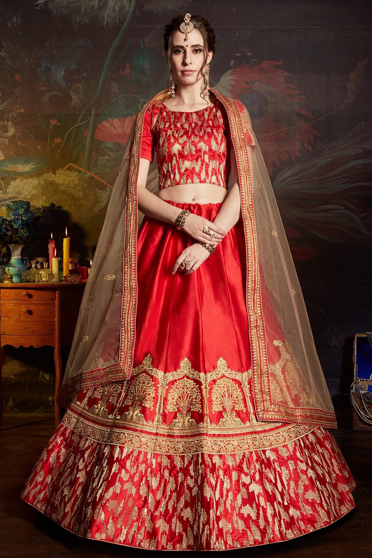 Red Designer wear Bridal Lehenga set