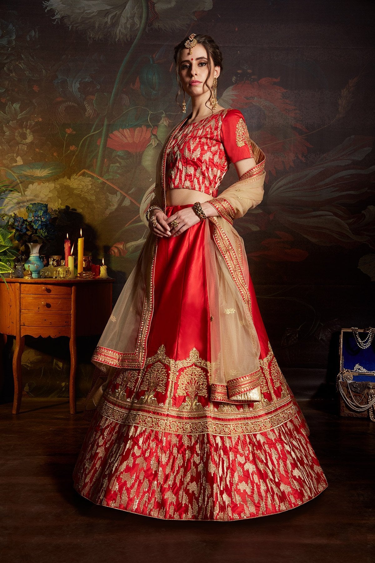 Red Designer wear Bridal Lehenga set