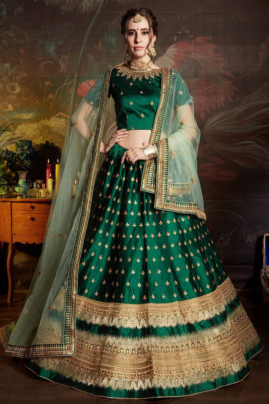 Green color designer wear Lehenga set