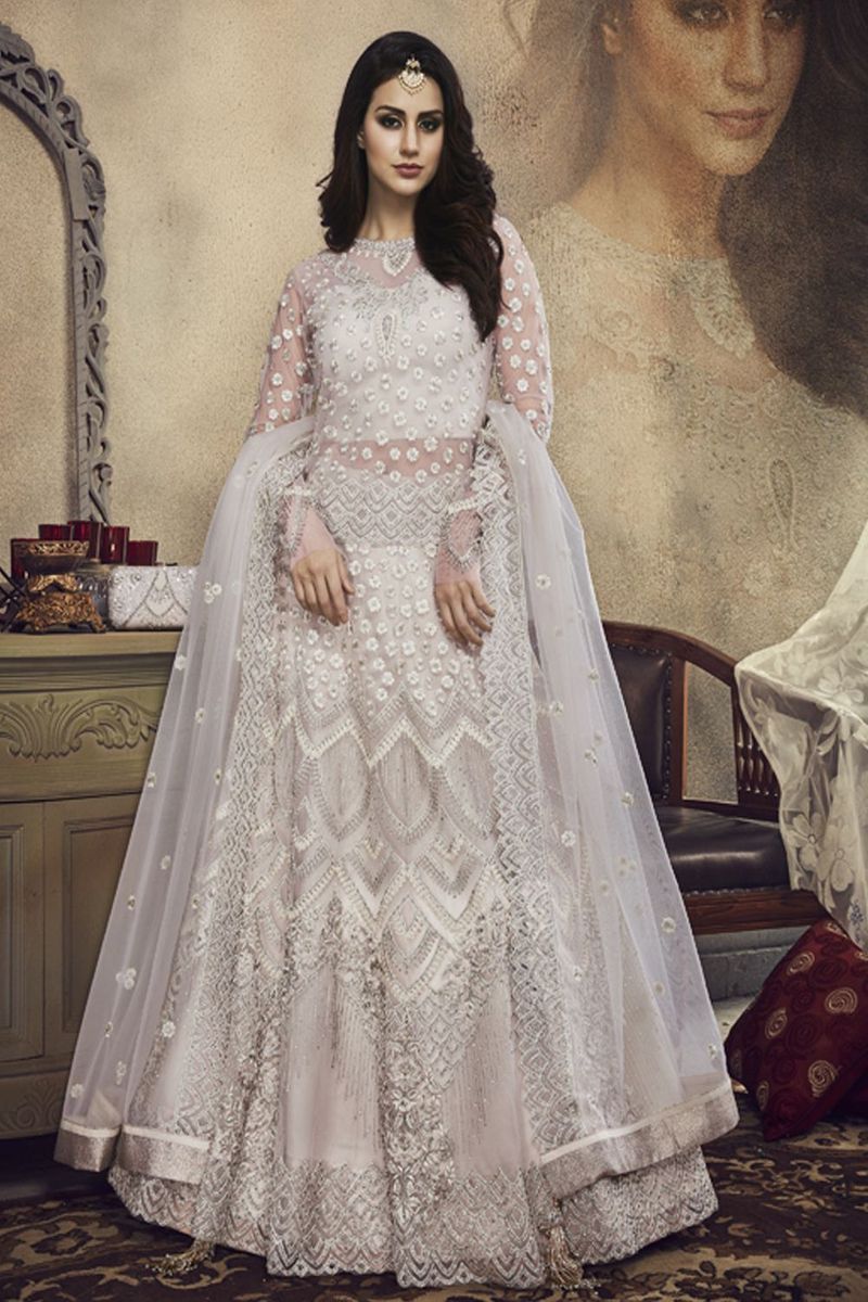 Graceful and glamorous off white net Lehenga Set
