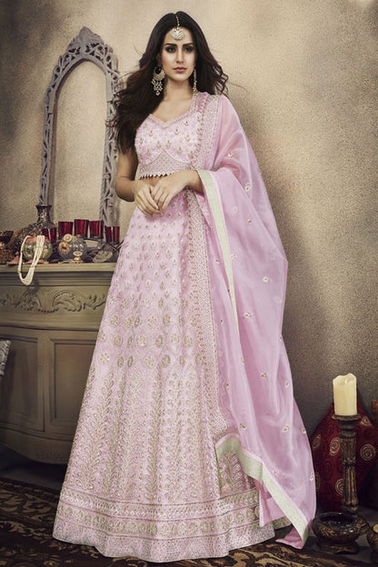 Pink Net & Organza Jacket Style Lehenga Choli