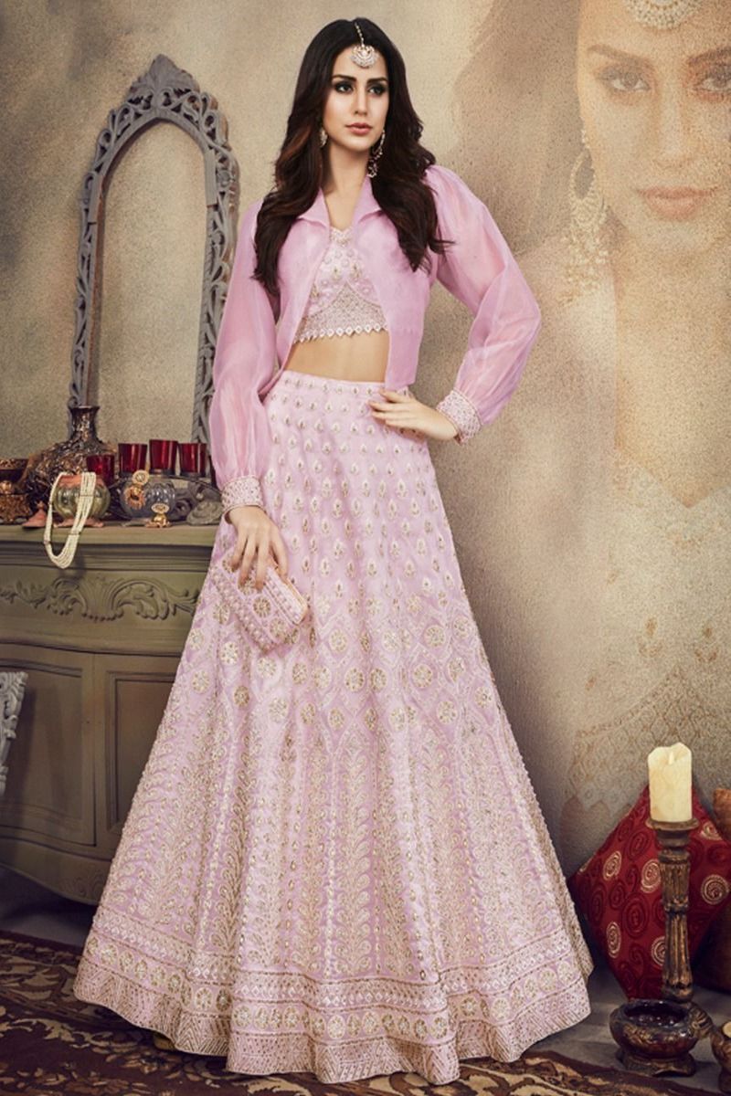 Pink Net & Organza Jacket Style Lehenga Choli