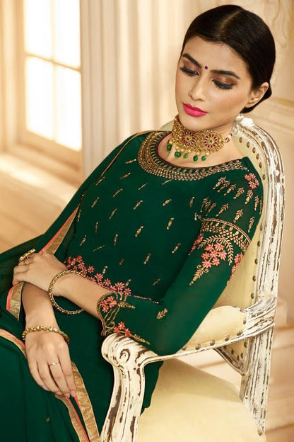 Dark Green Ethnic Multi Embroidered Anarkali Suit