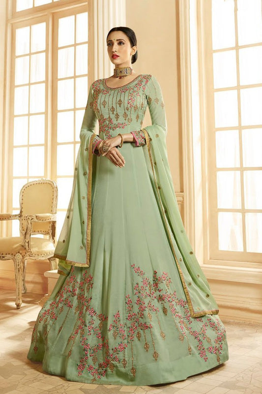 Light Green Ethnic Multi Embroidered Anarkali Suit